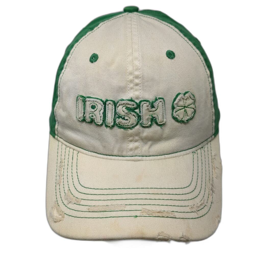 Falcon Baseball Cap White Green One Size Distressed Irish Shamrock Frayed Hat